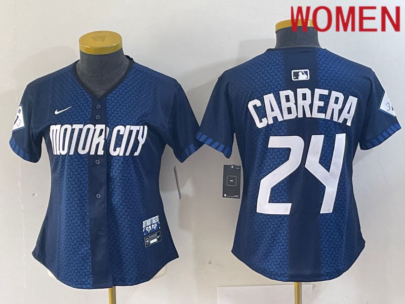 Women Detroit Tigers #24 Cabrera Blue City Edition Nike 2024 MLB Jersey style 1